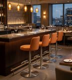 Modern Minimalist Orange PU Leather Bar Stool with Stainless Steel Legs