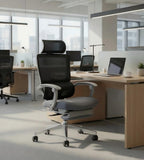多功能灰黑網背高背帶腳踏辦公椅 Multifunctional High Back Mesh Office Chair