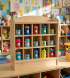 實用原木色實木多格幼稚園口杯儲物櫃 Practical Solid Wood Kindergarten Cup Rack