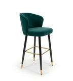 Dark Green Fabric Black Solid Wood Leg Bar Stool with Armrest