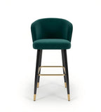 Dark Green Fabric Black Solid Wood Leg Bar Stool with Armrest