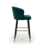 墨綠色布藝黑色實木腳帶扶手吧椅 Green Velvet Wood Bar Stool