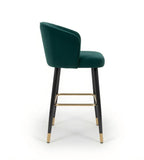 Dark Green Fabric Black Solid Wood Leg Bar Stool with Armrest