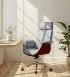 Light Gray and Wood-Grain Two-Tone Five-Star Base Conference Chair