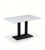 現代白色岩板鋼架長方形餐枱 Modern White Sintered Stone Dining Table