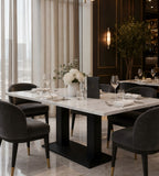 現代白色岩板鋼架長方形餐枱 Modern White Sintered Stone Dining Table