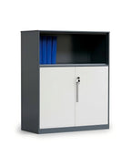 Modern Grey Steel Open Shelf Two-Door Filing Cabinet with Lock