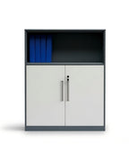 Modern Grey Steel Open Shelf Two-Door Filing Cabinet with Lock