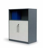 Modern Grey Steel Open Shelf Two-Door Filing Cabinet with Lock