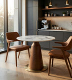 現代輕奢木紋大理石圓形洽談枱 Modern Marble Wood Grain Round Table