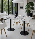 現代白色岩板鋼架長方形餐枱 Modern White Sintered Stone Dining Table