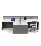 Modern L-Shaped Office Desk with Partition, Simple White Top and Dark Grey Pedestal with Password Lock