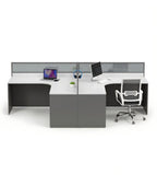簡約白面深灰L形帶屏風密碼鎖活動櫃辦公枱 Modern L-Shaped Office Desk with Partition