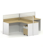 現代簡約淺木配白色L形帶屏風辦公枱 Modern L-Shaped Office Desk with Partition