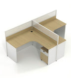 Modern Minimalist L-Shaped Office Desk with Partition in Light Wood and White