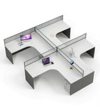 Modern L-Shaped Office Desk with Partition, Simple White Top and Dark Grey Pedestal with Password Lock