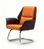 橘褐雙色弓形腳會議椅 Orange & Dark Brown Two-Tone Cantilever Conference Chair