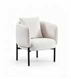 Modern Minimalist Off-White Faux Leather Single Seater Sofa with Throw Pillow