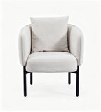 Modern Minimalist Off-White Faux Leather Single Seater Sofa with Throw Pillow