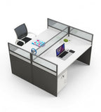 現代灰白色帶屏風密碼鎖活動櫃辦公枱 Grey-White Office Desk with Screen and Pedestal
