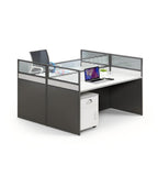 現代灰白色帶屏風密碼鎖活動櫃辦公枱 Grey-White Office Desk with Screen and Pedestal