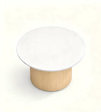 Minimalist White Wood Grain Round Coffee Table