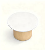 簡約白色木紋圓形茶几 Minimalist White Wood Grain Round Coffee Table