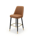 Luxury Brown PU Leather Black Solid Wood Leg Armless Bar Stool