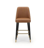 Luxury Brown PU Leather Black Solid Wood Leg Armless Bar Stool