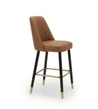 Luxury Brown PU Leather Black Solid Wood Leg Armless Bar Stool