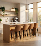 Luxury Brown PU Leather Black Solid Wood Leg Armless Bar Stool