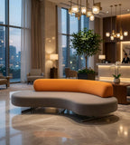 現代灰橙拼色布藝金屬腳組合沙發 Modern Fabric Modular Sofa