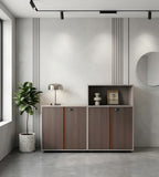 現代灰色木紋帶鎖掩門儲物櫃 Modern Grey Wood Grain Storage Cabinet