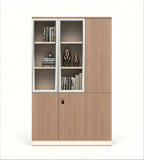 胡桃木色鋁框玻璃帶密碼鎖辦公室文件櫃 Walnut Glass Office File Cabinet