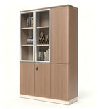 胡桃木色鋁框玻璃帶密碼鎖辦公室文件櫃 Walnut Glass Office File Cabinet