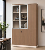 胡桃木色鋁框玻璃帶密碼鎖辦公室文件櫃 Walnut Glass Office File Cabinet