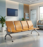 現代橙色PU皮鋼架鋁合金腳公共排椅 Orange PU Leather Public Beam Seating Waiting Chair