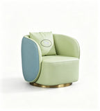 Modern Light Luxury Green & Blue Faux Leather Single Seater Sofa with Throw Pillow