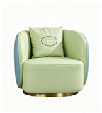 Modern Light Luxury Green & Blue Faux Leather Single Seater Sofa with Throw Pillow