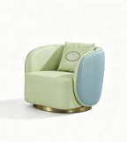 現代輕奢綠藍雙拼西皮帶抱枕單座位梳化 Modern Light Luxury Green & Blue Faux Leather Single Seater Sofa