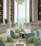 Modern Light Luxury Green & Blue Faux Leather Single Seater Sofa with Throw Pillow