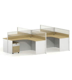 Modern Minimalist L-Shaped Office Desk with Partition in Light Wood and White