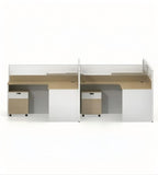 Modern Minimalist L-Shaped Office Desk with Partition in Light Wood and White