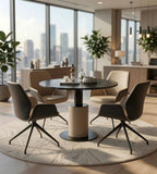 Light Luxury Black Marble Round Meeting Table