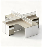 灰色多組合帶有屏風辦公桌 Grey multi-configuration office desk with privacy screens