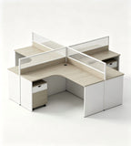 灰色多組合帶有屏風辦公桌 Grey multi-configuration office desk with privacy screens