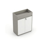 現代灰白色帶鎖掩門儲物櫃 Modern Grey and White Storage Cabinet
