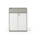 現代灰白色帶鎖掩門儲物櫃 Modern Grey and White Storage Cabinet