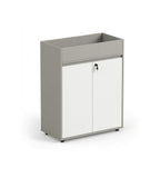現代灰白色帶鎖掩門儲物櫃 Modern Grey and White Storage Cabinet