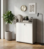 現代灰白色帶鎖掩門儲物櫃 Modern Grey and White Storage Cabinet